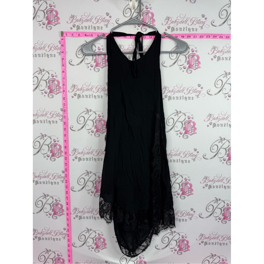 Dress Black Lace Hem Halter Dress tie up